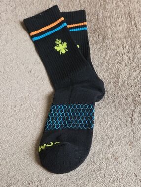 Bombas Black Crew Socks with Blue, Orange & Lime Accents